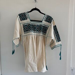 Handmade Cream and Blue Women's Top